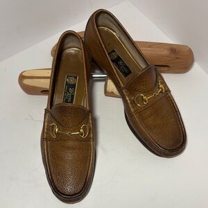 Gucci Tan Leather Loafers with Gold Detailing